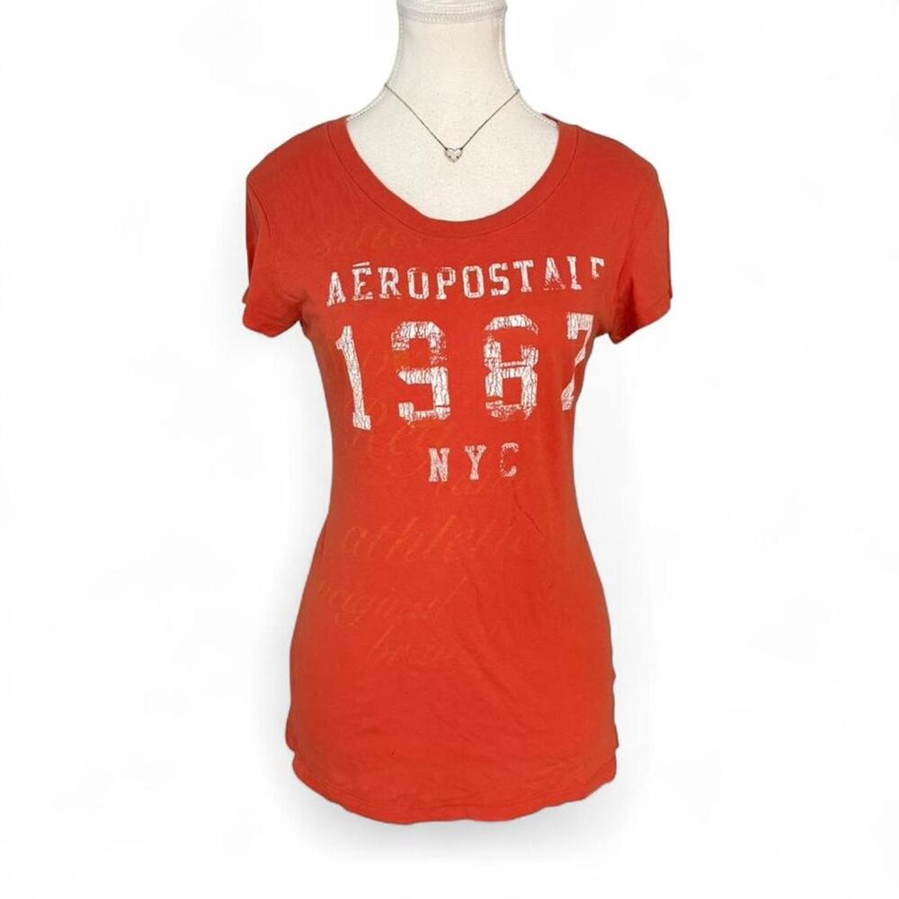 Aeropostale orange graphic baby tee Size L fitted 100% cotton La vibes - Picture 1 of 8